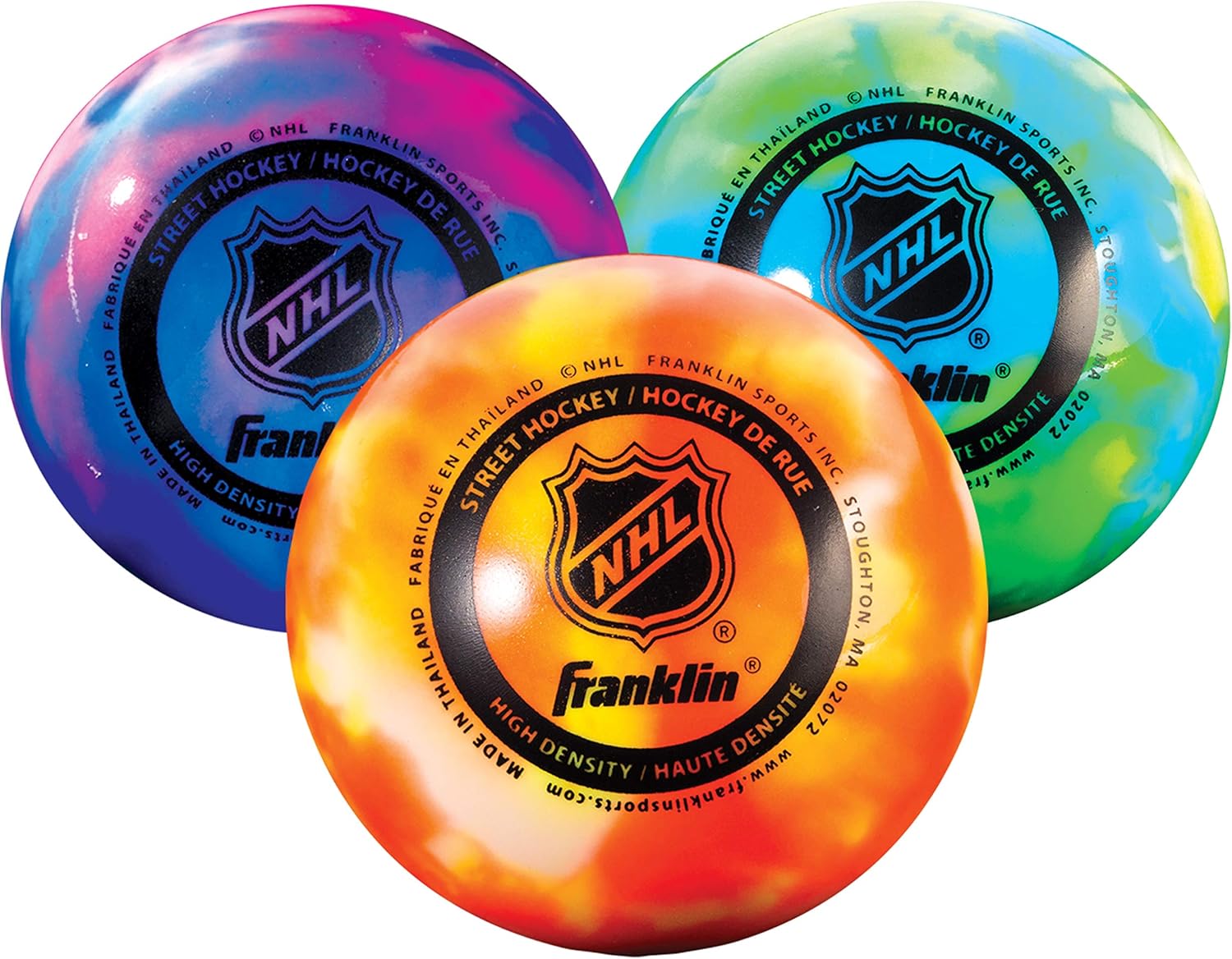 Franklin Sports NHL street hockey bolde – høj densitet, minimal bounce – 3 stk i assorterede farver