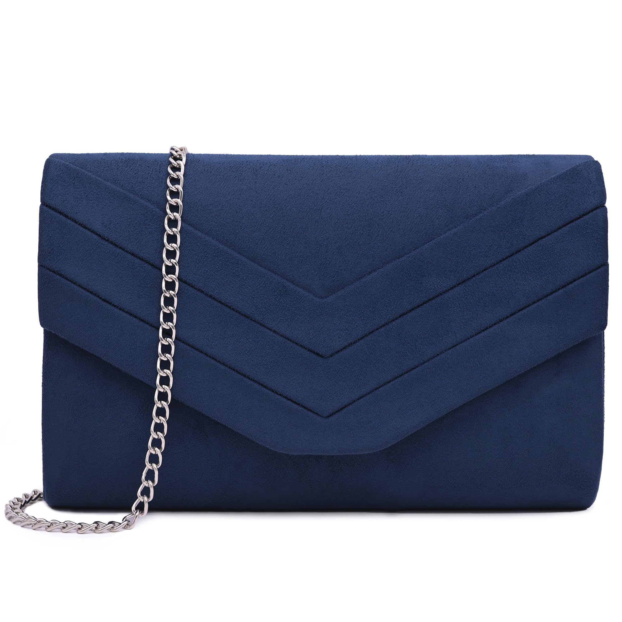Elegant aftentaske til kvinder - marineblå clutch taske med kæde til bryllup og fest