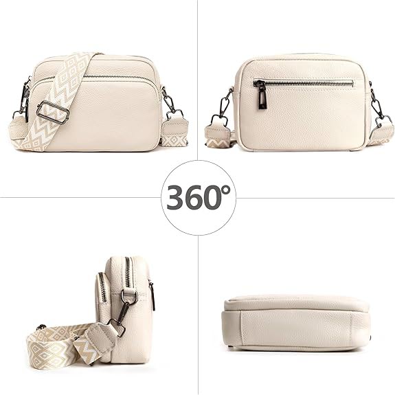 Beige mobilskuldertaske i ægte læder – Funktionel og moderne view 3