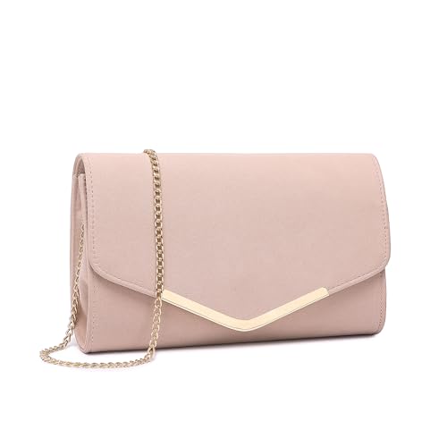 Clutch taske - elegant aftentaske med guldkæde i dusty pink