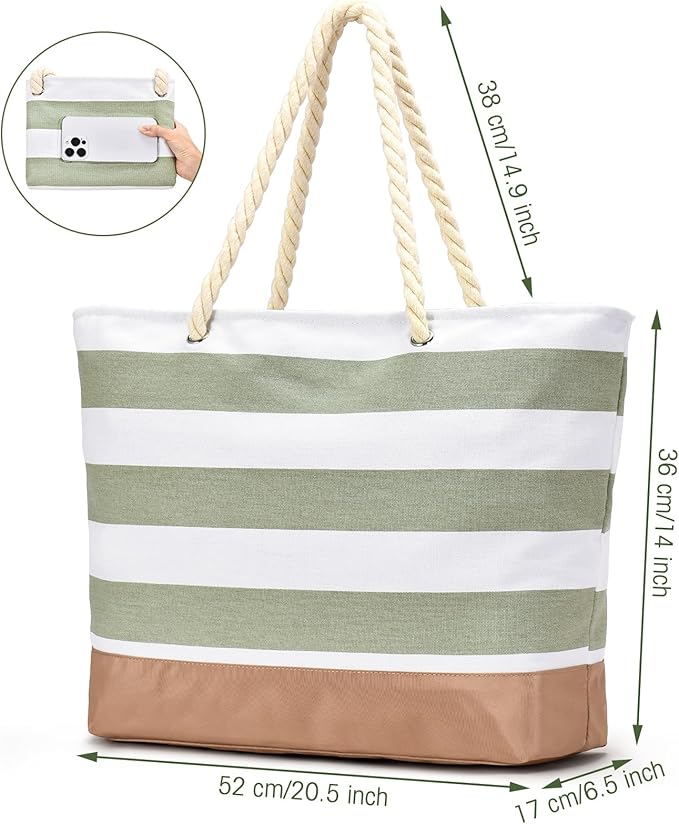 Stor og praktisk strandtaske med lynlås – vandtæt og let shopper til strand, rejser og sport view 3