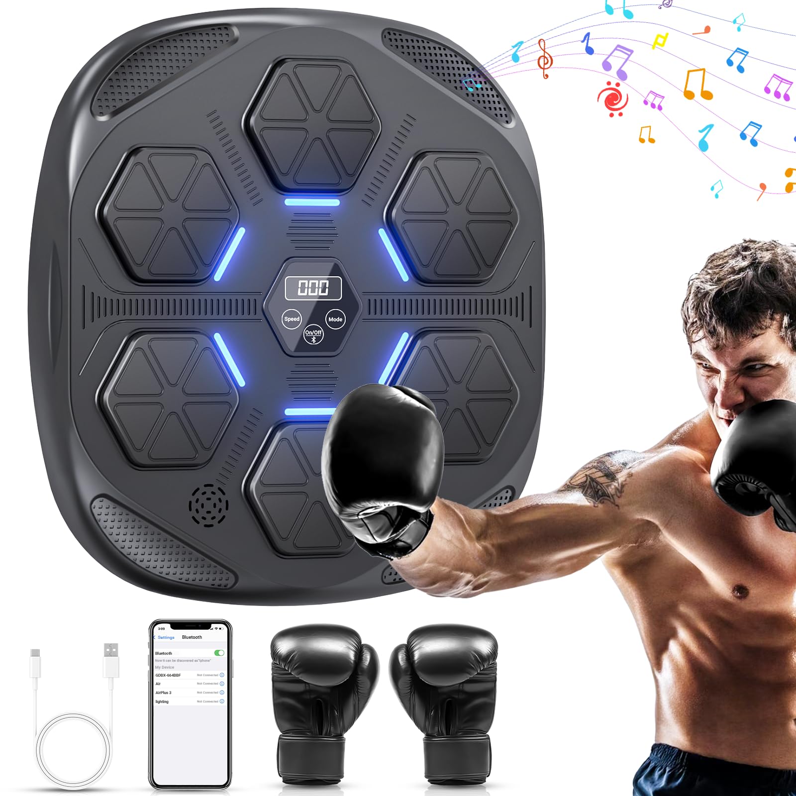 HOTHANDS musik boksemaskine med LED lys, bluetooth og boksehandsker til børn og voksne